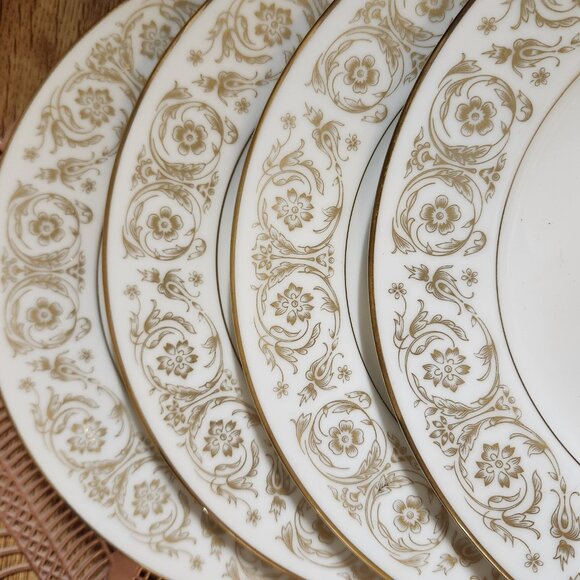 4- Noritake Raphael 8.25" Lunch Plates Gold Floral Scroll Luncheon, Salad 8 1/4" - Picture 1 of 6